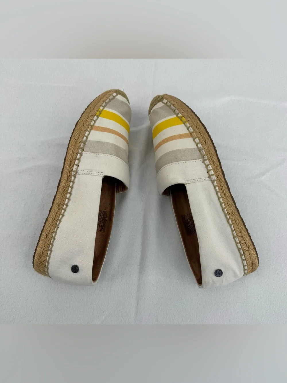 UGG Women’s Espadrille Slip-Ons in Cream with Yellow and Tan Stripes Size 7.5